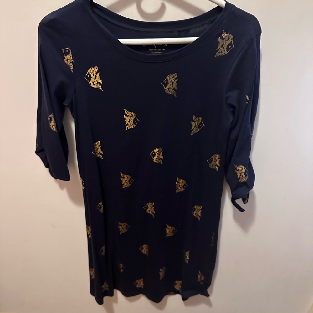 Lilly Pulitzer Navy Top with Fish Gold Details